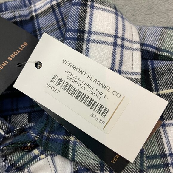 The Vermont Flannel Co Shirt Men Small Blue Plaid Cotton Button Down NWT - Picture 4 of 11